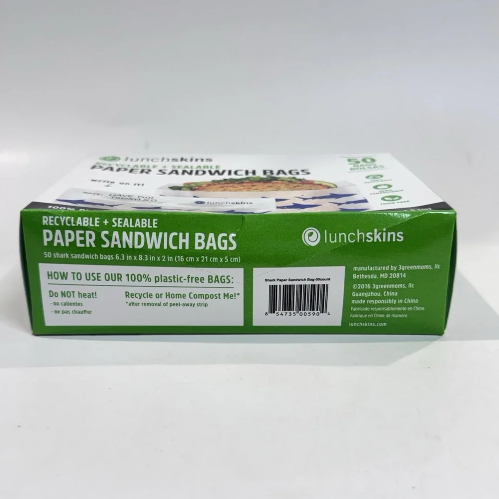 Lunchskins Recyclable + Sealable Shark Pattern Paper Sandwich Bags 50ct New 2016